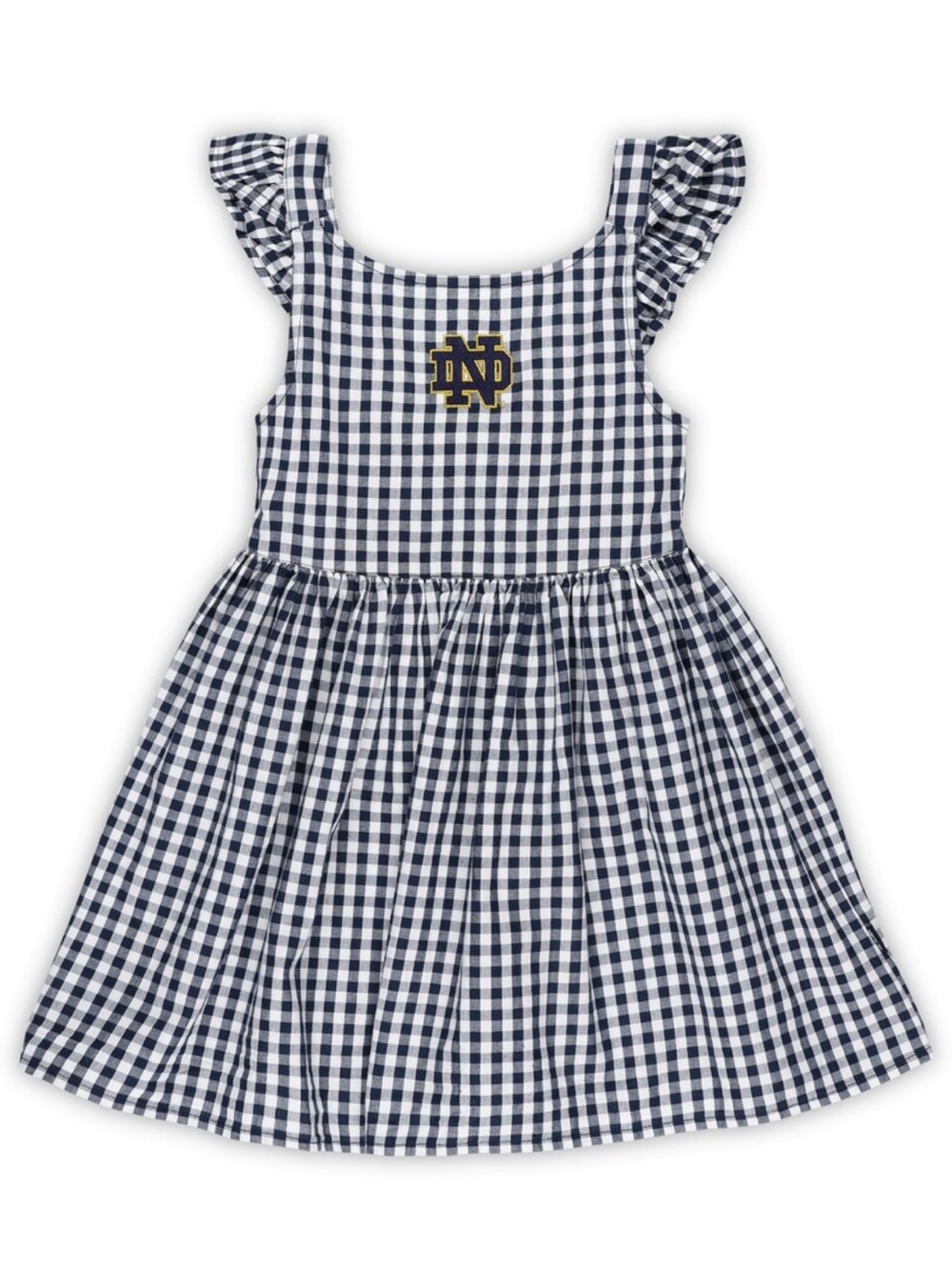 Girls Notre Dame Fighting Irish Gingham Dress 3T Navy Blue White Flutter Sleeve